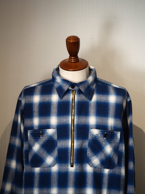 Half ZIP Work Shirt Ombre Plaid blue